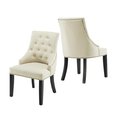 Kd Cuna Mid Back Button Tufted Fabric Dining Chair with Low-Profile Armrest, Beige - Set of 2 KD2248437
